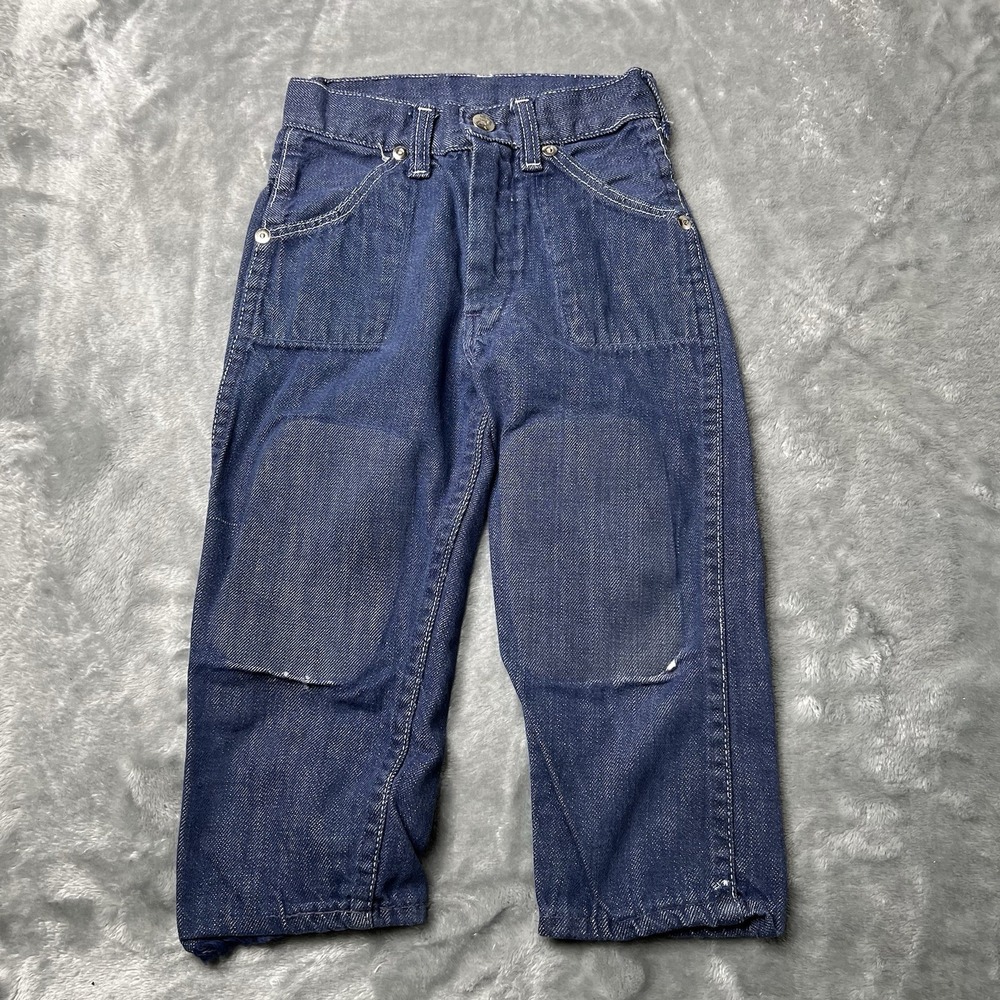Sears Jeans Kids Size 4 Perma Prest Slim‎ Dark Wash Denim 1970 Double Knees
